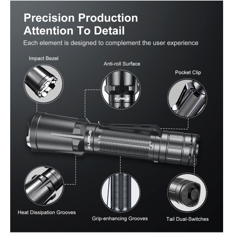 Klarus XT11GT PRO V2.0 Linterna Recargable USB-C 3300 Lúmenes Diseño Duradero para Entusiastas del Aire Libre