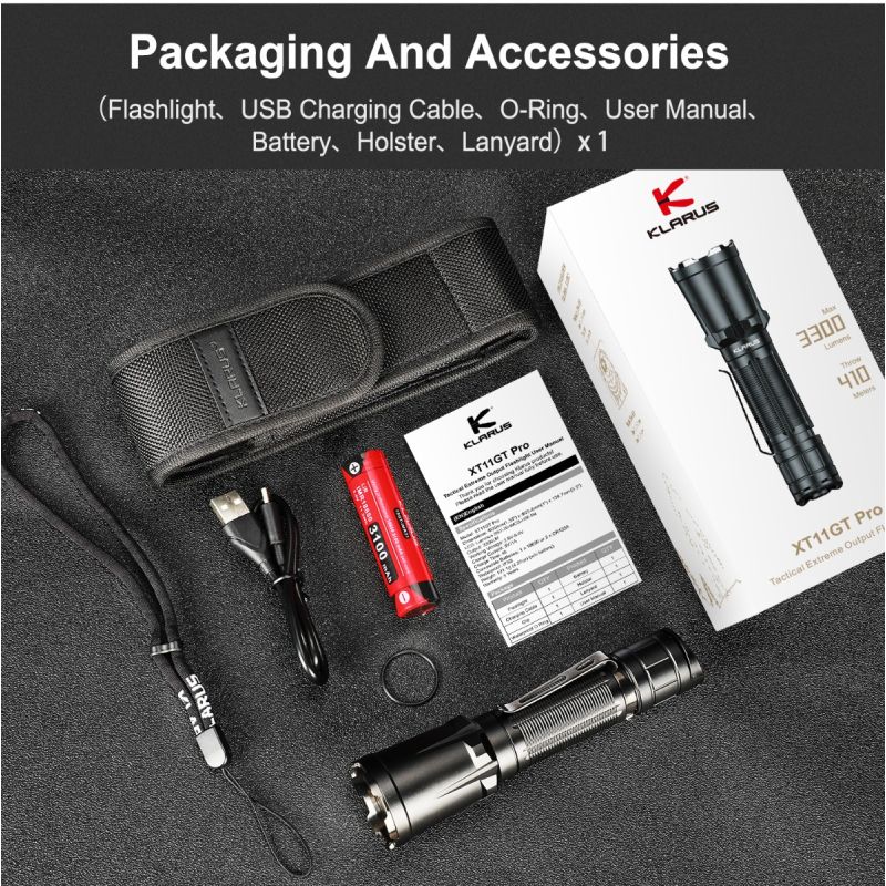 Klarus XT11GT PRO V2.0 Linterna Recargable USB-C 3300 Lúmenes Diseño Duradero para Entusiastas del Aire Libre