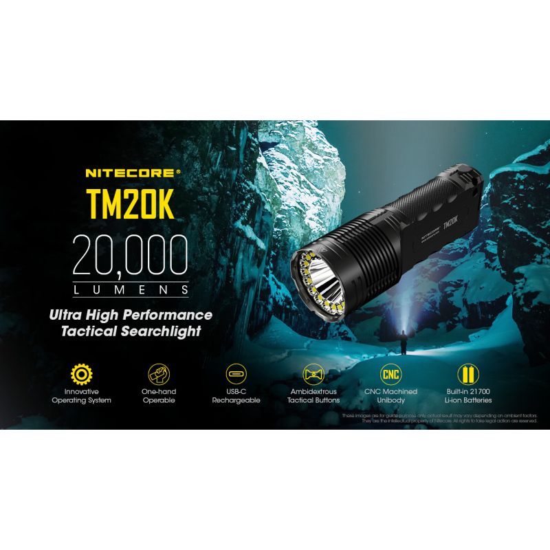 Linterna LED Nitecore TM20K Recargable USB-C 20000 Lúmenes Potente Linterna Ligera y Duradera para Exteriores