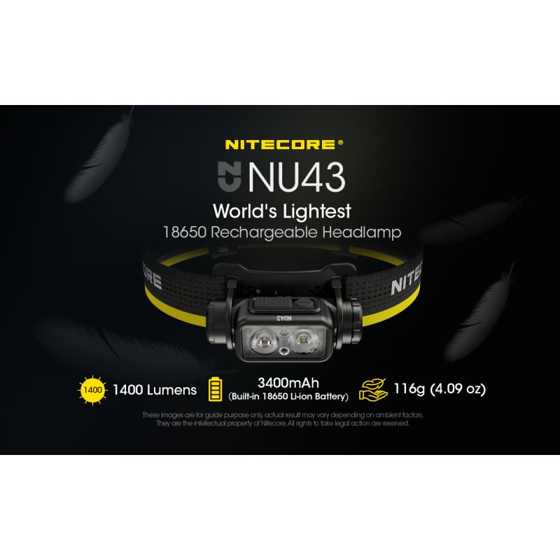 Linterna Frontal Recargable NITECORE NU43 para Camping Luz Blanca y Roja 1400 Lúmenes y Batería 3400mAh