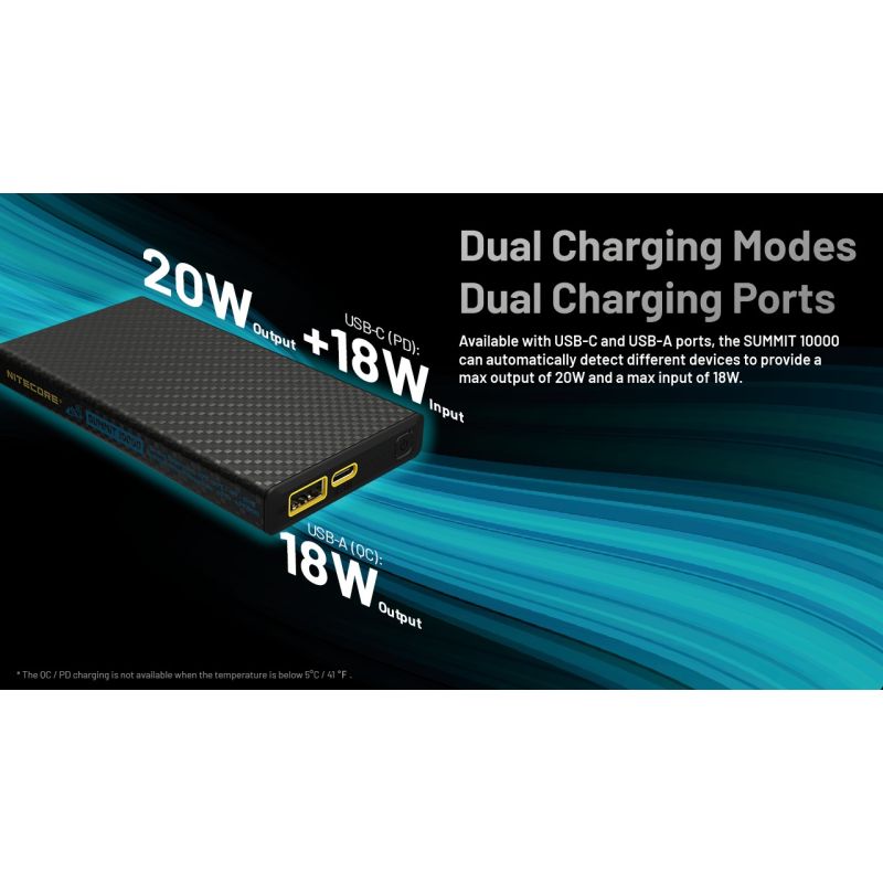 Nitecore Summit 10000 Power Bank -40°C, Batería Externa Carga Rápida, Ligera y Compacta para Senderismo/Camping