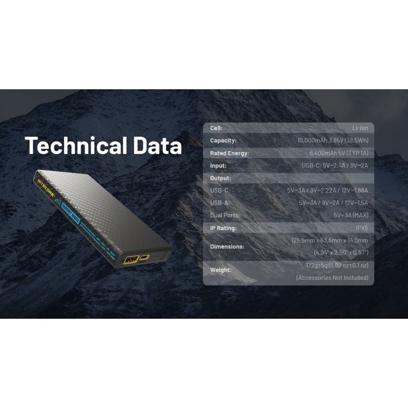 Nitecore Summit 10000 Power Bank -40°C, Batería Externa Carga Rápida, Ligera y Compacta para Senderismo/Camping