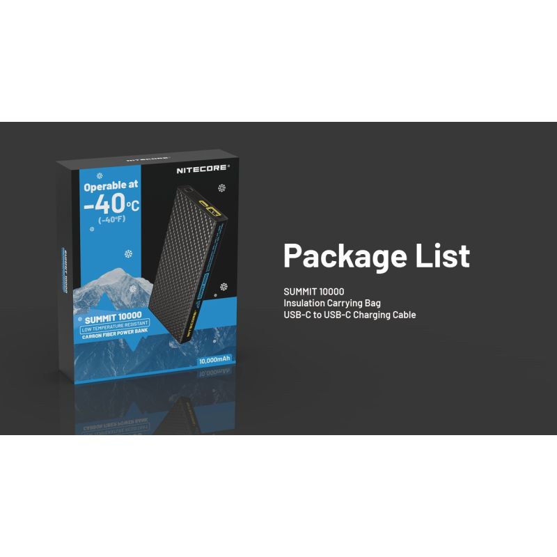 Nitecore Summit 10000 Power Bank -40°C, Batería Externa Carga Rápida, Ligera y Compacta para Senderismo/Camping