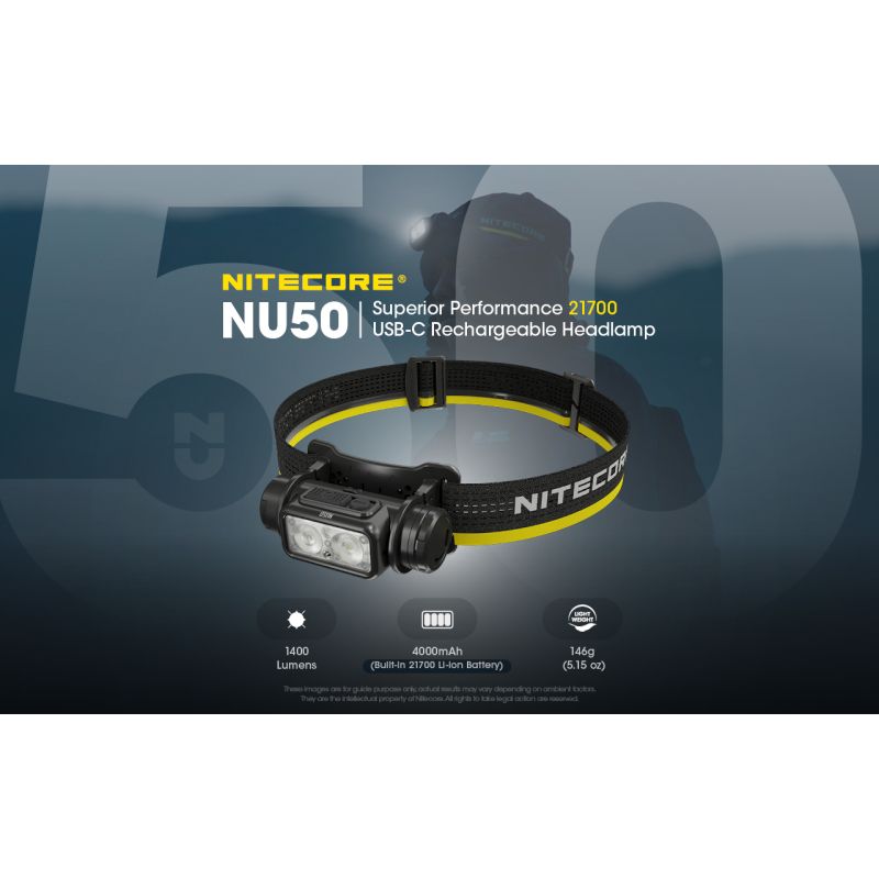 Linterna Frontal LED Nitecore NU50 1400 Lúmenes Recargable con Larga Duración para Senderismo y Ciclismo