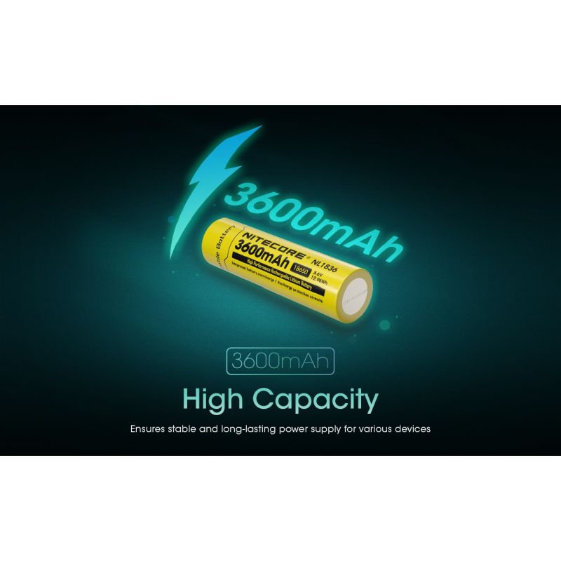 Nitecore 18650 NL1836 3600mAh Batería Recargable Li-ion | Alta Capacidad, 3.6V para Linternas