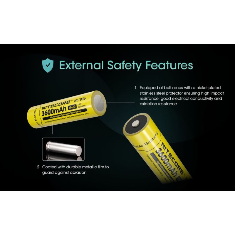 Nitecore 18650 NL1836 3600mAh Batería Recargable Li-ion | Alta Capacidad, 3.6V para Linternas
