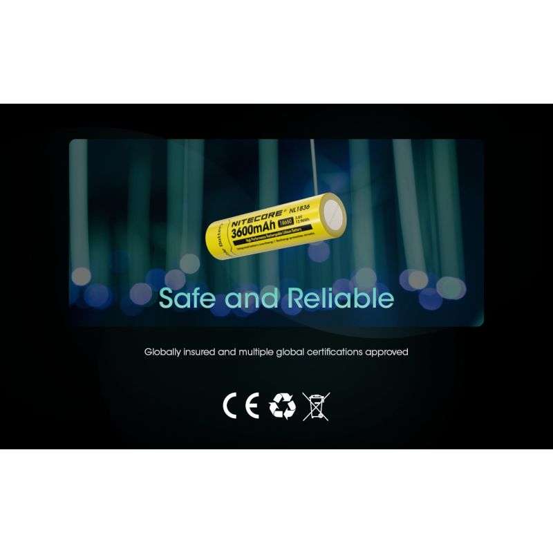 Nitecore 18650 NL1836 3600mAh Batería Recargable Li-ion | Alta Capacidad, 3.6V para Linternas