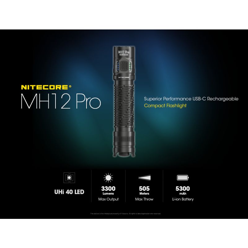 Linterna recargable Nitecore MH12 Pro 3300 lúmenes USB-C alta luminosidad para aventuras al aire libre