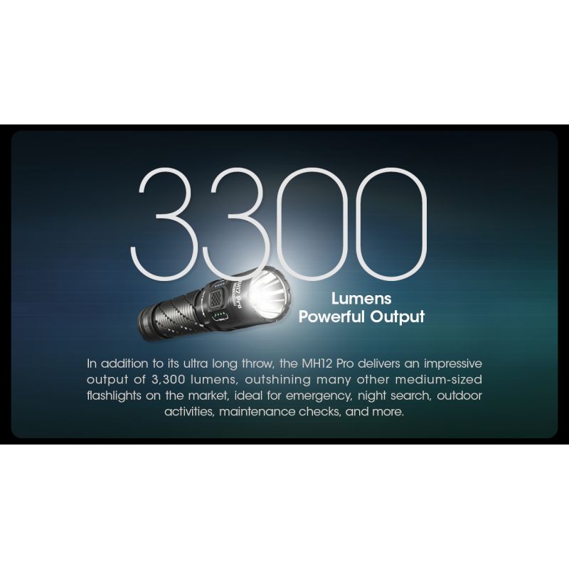 Linterna recargable Nitecore MH12 Pro 3300 lúmenes USB-C alta luminosidad para aventuras al aire libre