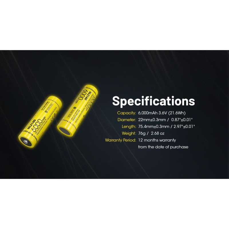 Batería recargable NITECORE NL2160 6000mAh 3.6V alta descarga eficiencia ideal linternas alta potencia