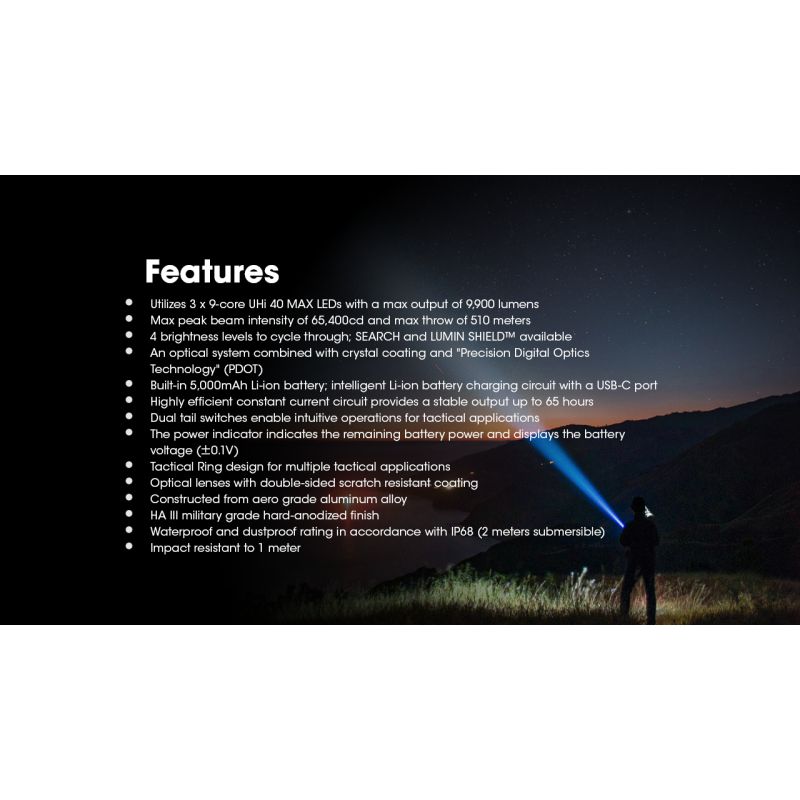Linterna Nitecore TM9K PRO 9900 lúmenes con carga USB-C y distancia de haz 510m linterna de alto rendimiento