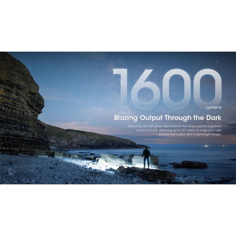 Nitecore HC60 UHE Faro Recargable 1600 Lúmenes Impermeable para Camping y Senderismo Larga Duración Batería
