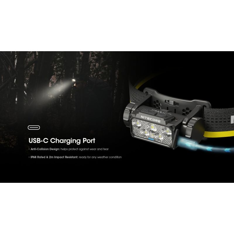 Nitecore HC60 UHE Faro Recargable 1600 Lúmenes Impermeable para Camping y Senderismo Larga Duración Batería