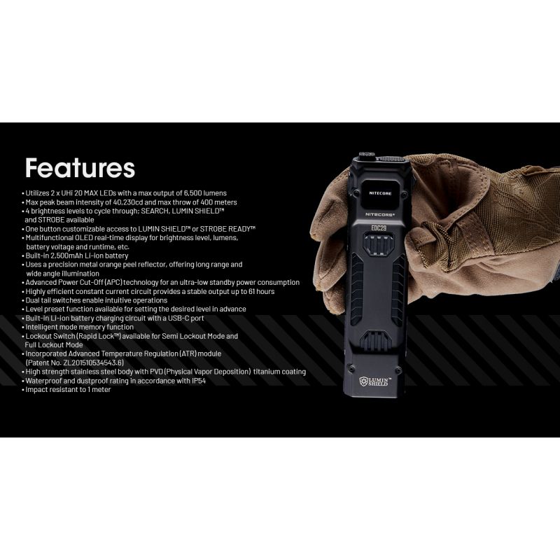 Linterna recargable USB-C NITECORE EDC29 6500 lúmenes LEDs UHi 20 MAX alta luminosidad para aventuras y urbano