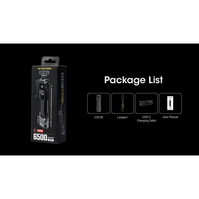 Linterna recargable USB-C NITECORE EDC29 6500 lúmenes LEDs UHi 20 MAX alta luminosidad para aventuras y urbano
