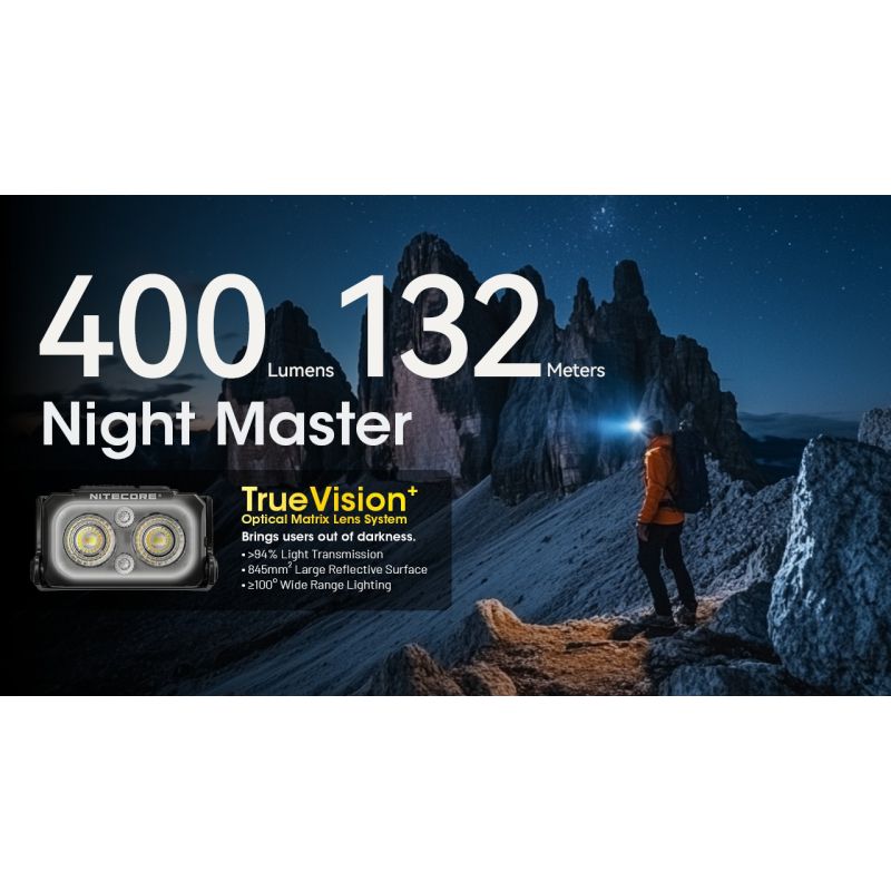NITECORE NU25 MCT linterna frontal LED recargable 400 lúmenes con carga USB-C diseño compacto para aventureros