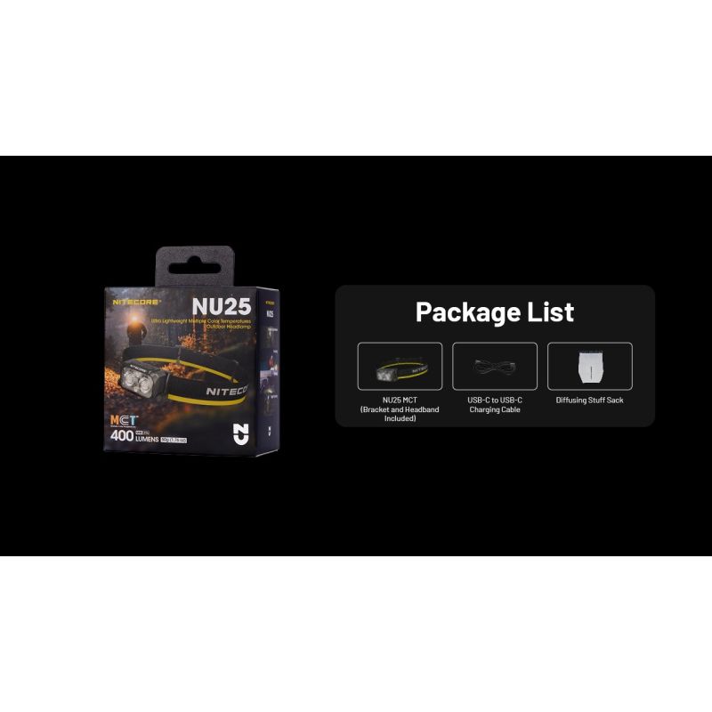 NITECORE NU25 MCT linterna frontal LED recargable 400 lúmenes con carga USB-C diseño compacto para aventureros