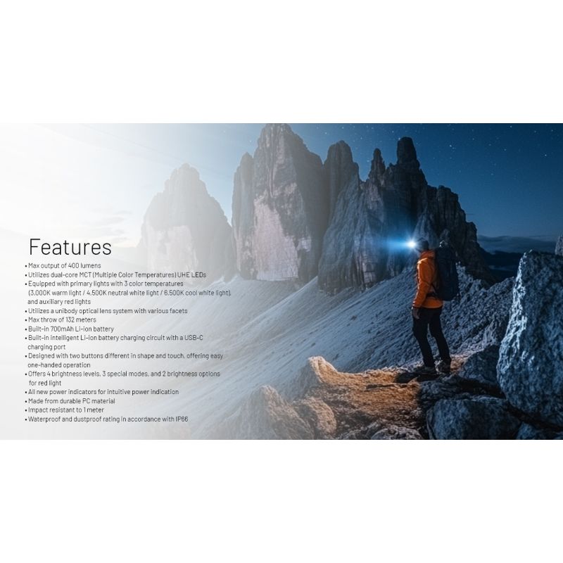 NITECORE NU25 MCT UL linterna frontal mejorada de 400 lúmenes recargable USB-C para aventuras al aire libre