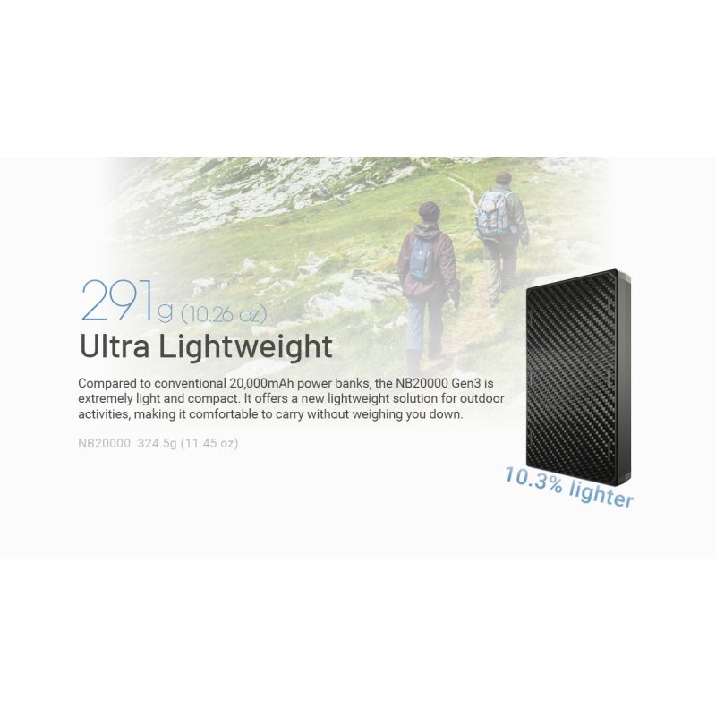 Banco de energía Nitecore NB20000 Gen3 20000mAh Dual Port USB-C alta capacidad carga rápida diseño compacto