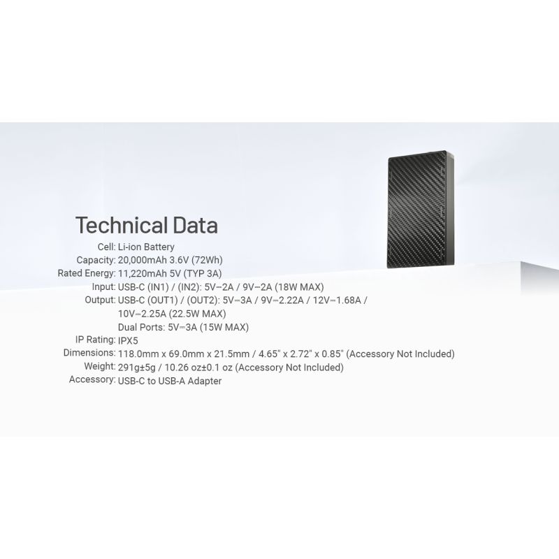 Banco de energía Nitecore NB20000 Gen3 20000mAh Dual Port USB-C alta capacidad carga rápida diseño compacto