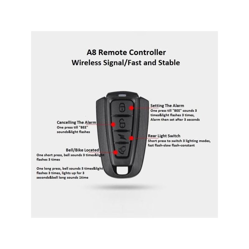 ANTUSI A8 Luz Trasera LED Bicicleta con Alarma Antirrobo Freno Automático Seguridad y Aventura al Aire Libre