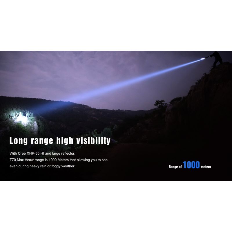 Linterna LED Recargable Trustfire T70 Kit 2300 lúmenes XHP35 HI para Caza Aventura al Aire Libre Haz 1000 Metros