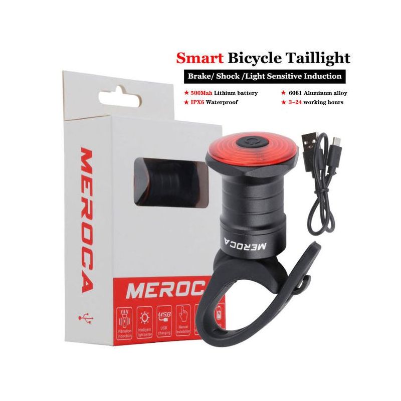 Luz Trasera Inteligente Bicicleta Auto Inicio Parada Freno IPX6 Impermeable Carga USB Seguridad Ciclismo LED