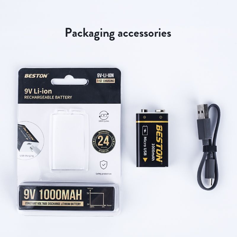 Batería Beston 9V recargable 1000mAh micro USB de iones de litio para RC opción de energía sostenible alta capacidad