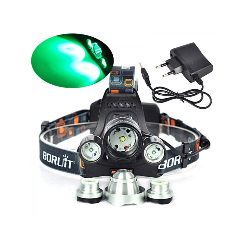 Boruit RJ-3000 Faro LED para camping luz blanca T6 luz verde XPE R5 1000 lúmenes diseño duradero impermeable