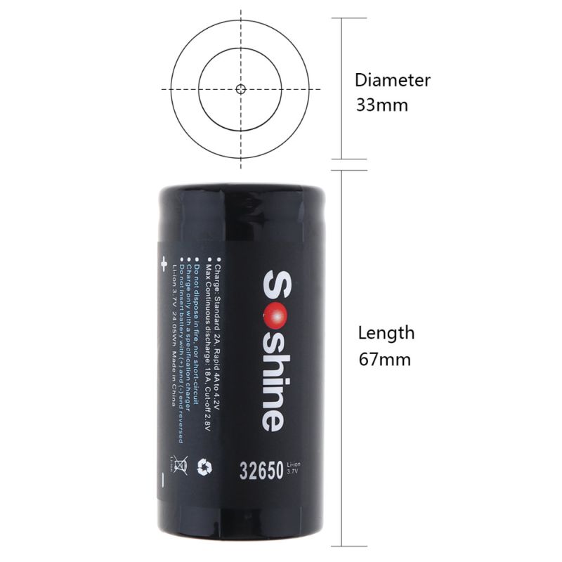 Batería Recargable Soshine 32650 6500mAh 3.7V Alta Densidad de Energía y Larga Vida Útil para Dispositivos