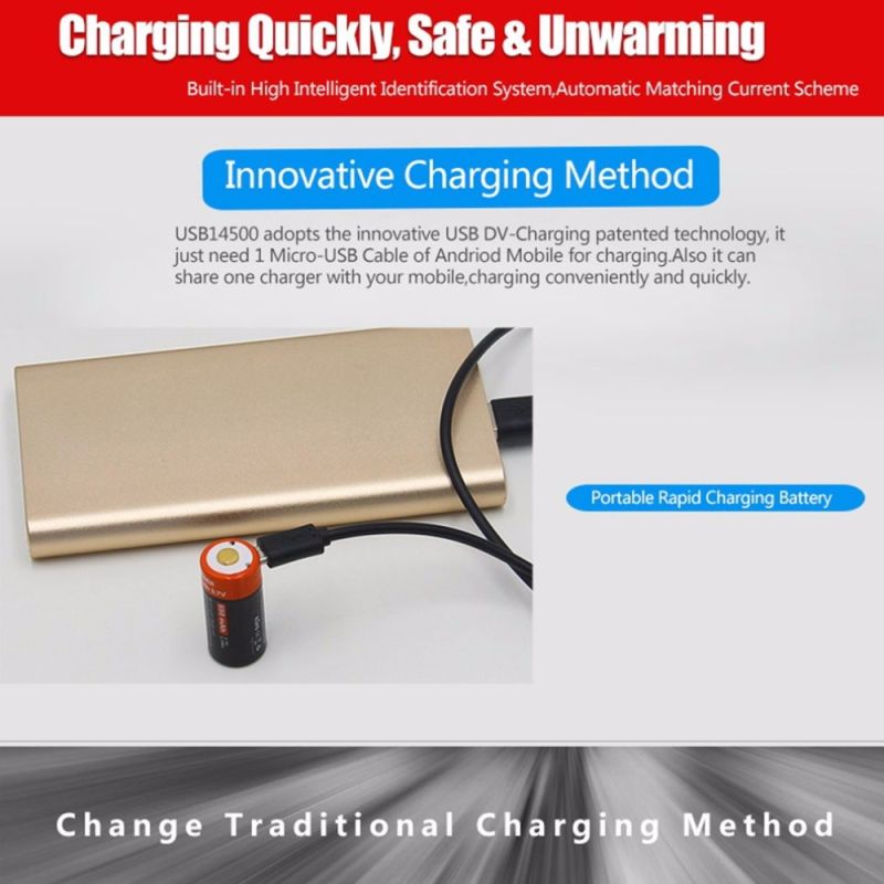 Batería 16340 650mAh 3.7V Recargable Micro USB para Gadgets y Linternas Duradera y de Alta Densidad Energética