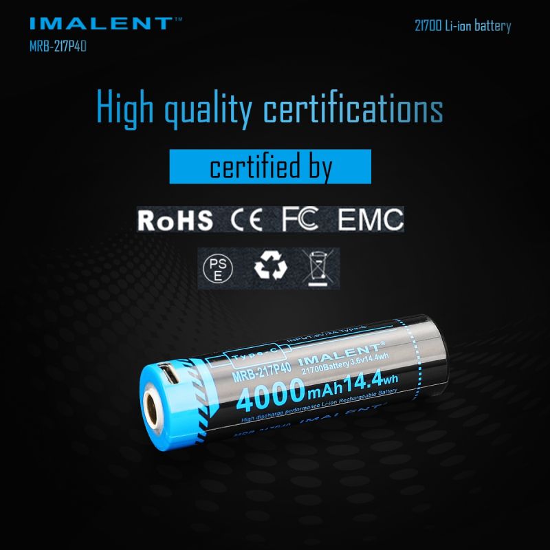 Batería IMALENT MRB-217P40 4000mAh con carga Tipo-C para linternas y gadgets electrónicos diseño avanzado