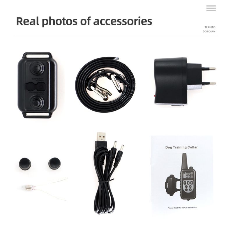 Collar impermeable para perros 800m IP7 dispositivo de adiestramiento con vibración choque sonido niveles ajustables