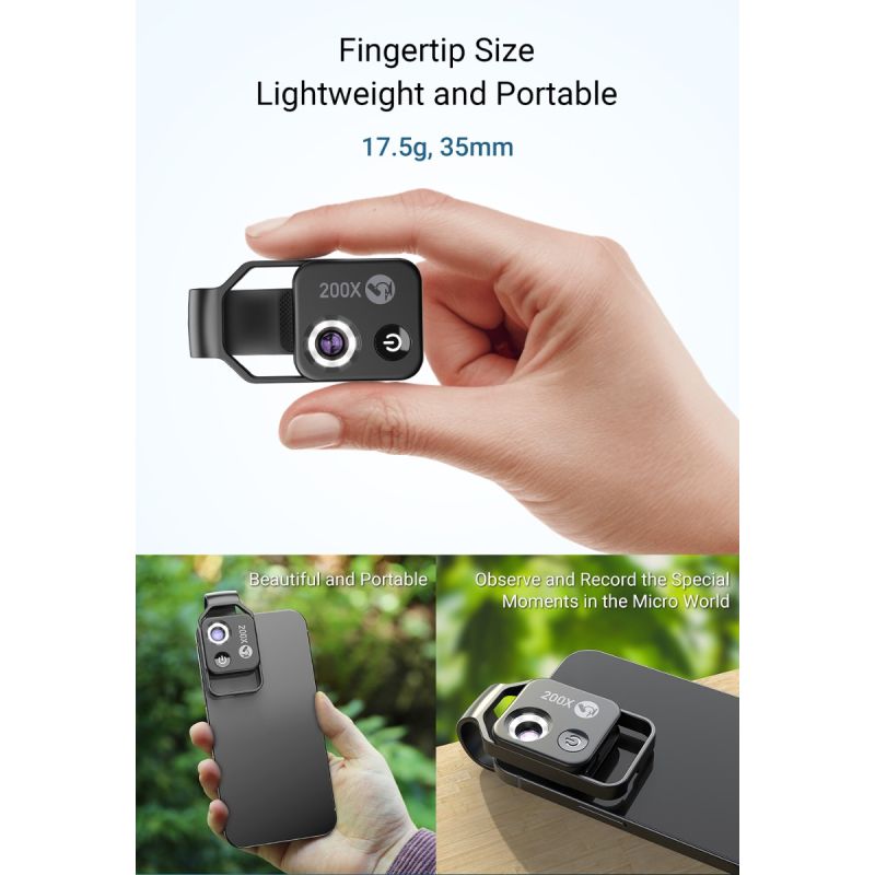 APEXEL Lente de Microscopio Aumento 200X para iPhone Samsung con Luz LED móvil CPL Fotografías Macro Imágenes HD