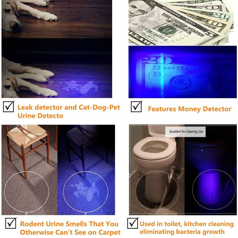 UltraFire WF-502B.2 Linterna LED UV 395nm para detección de manchas de mascotas y linterna compacta duradera