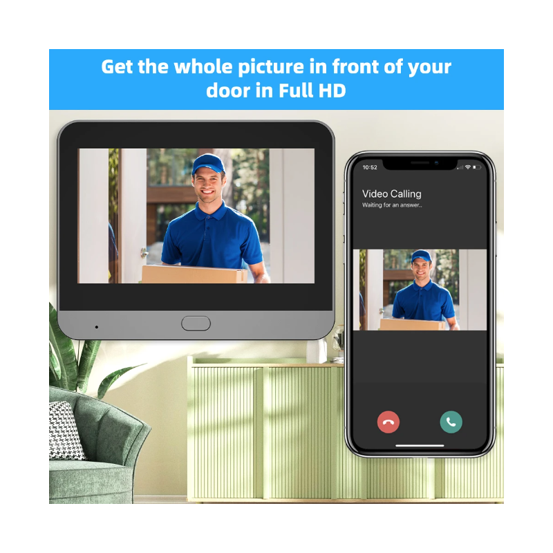 Cámara Mirilla Tuya Smart 1080P WiFi Seguridad Hogar con Detección de Movimiento Visión Nocturna Pantalla LCD TFT
