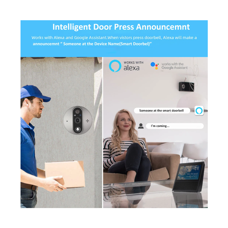 Cámara Mirilla Tuya Smart 1080P WiFi Seguridad Hogar con Detección de Movimiento Visión Nocturna Pantalla LCD TFT