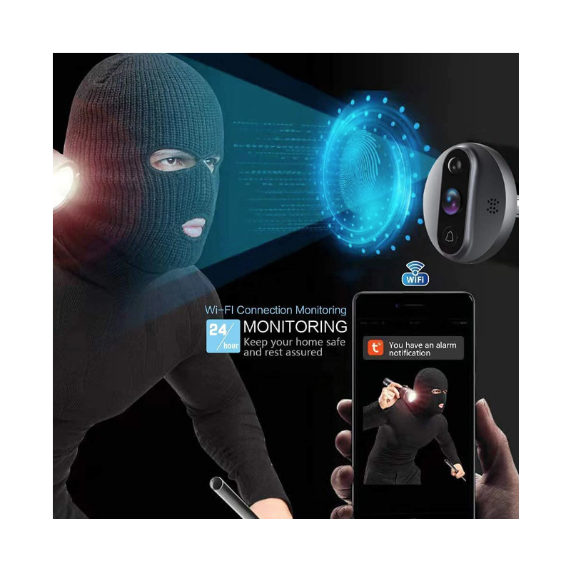 Cámara Mirilla Tuya Smart 1080P WiFi Seguridad Hogar con Detección de Movimiento Visión Nocturna Pantalla LCD TFT