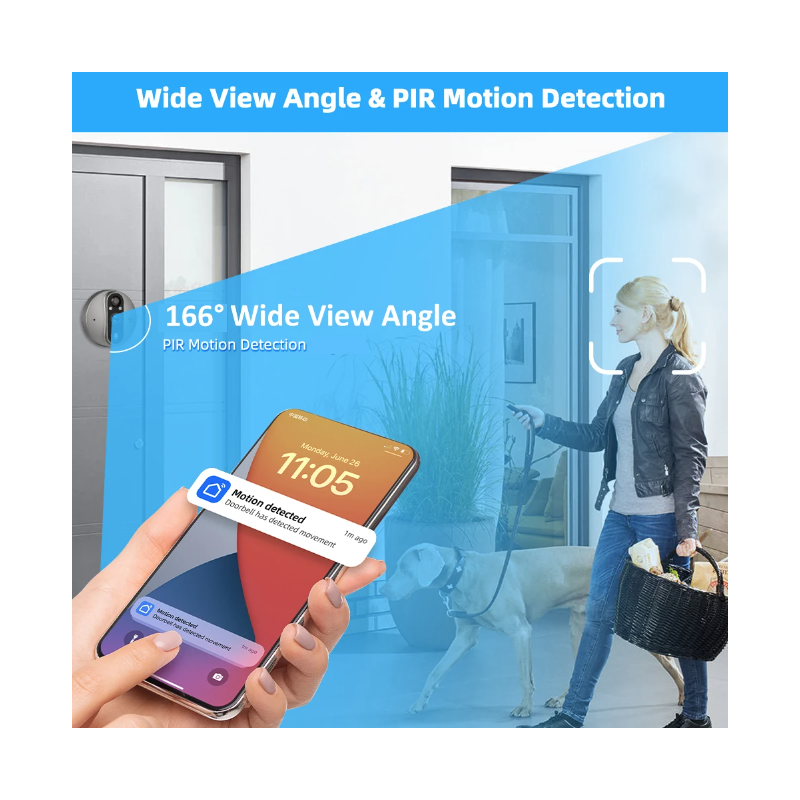 Cámara Mirilla Tuya Smart 1080P WiFi Seguridad Hogar con Detección de Movimiento Visión Nocturna Pantalla LCD TFT