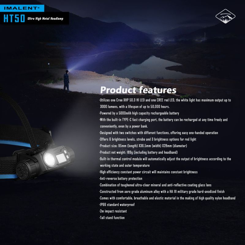 Descubre la IMALENT HT50 linterna potente con fuentes de luz duales ideal para iluminación exterior y camping