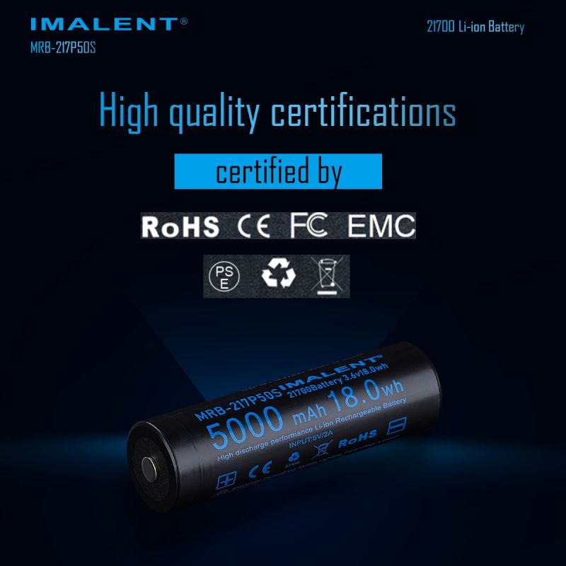 Batería Recargable IMALENT MRB-217P50S 21700 Li-ion 5000mAh 3.6V. Energía Fiable para Linternas LED.
