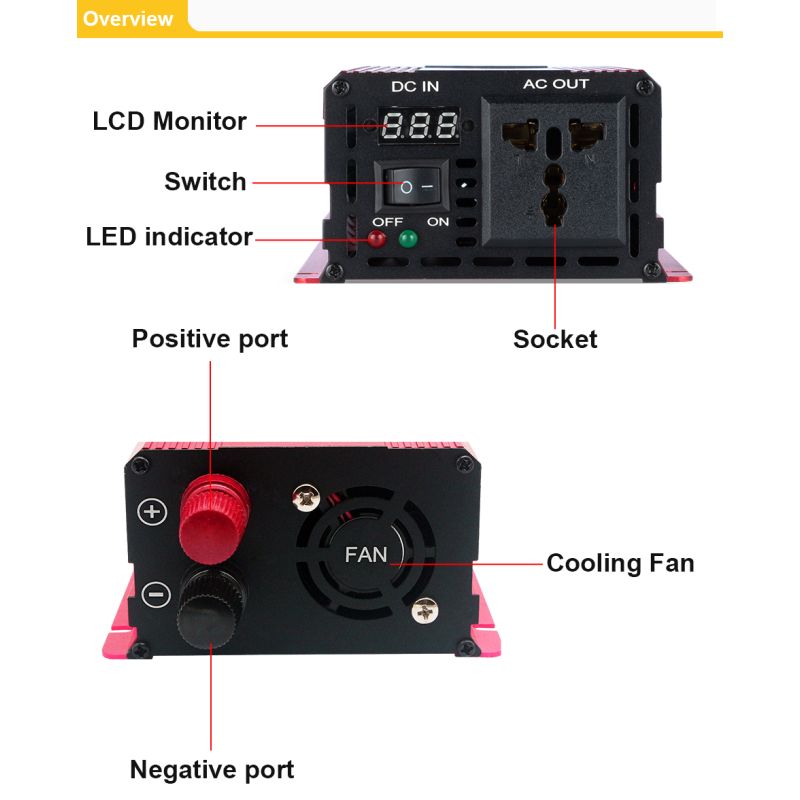 Inversor de Onda Sinusoidal Pura 3000W 2200W con Carcasa de Aleación Alta Eficiencia Protección Electrónica