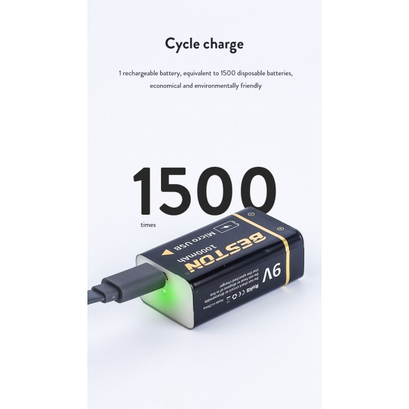 Batería Beston 9V recargable 1000mAh micro USB de iones de litio para RC opción de energía sostenible alta capacidad