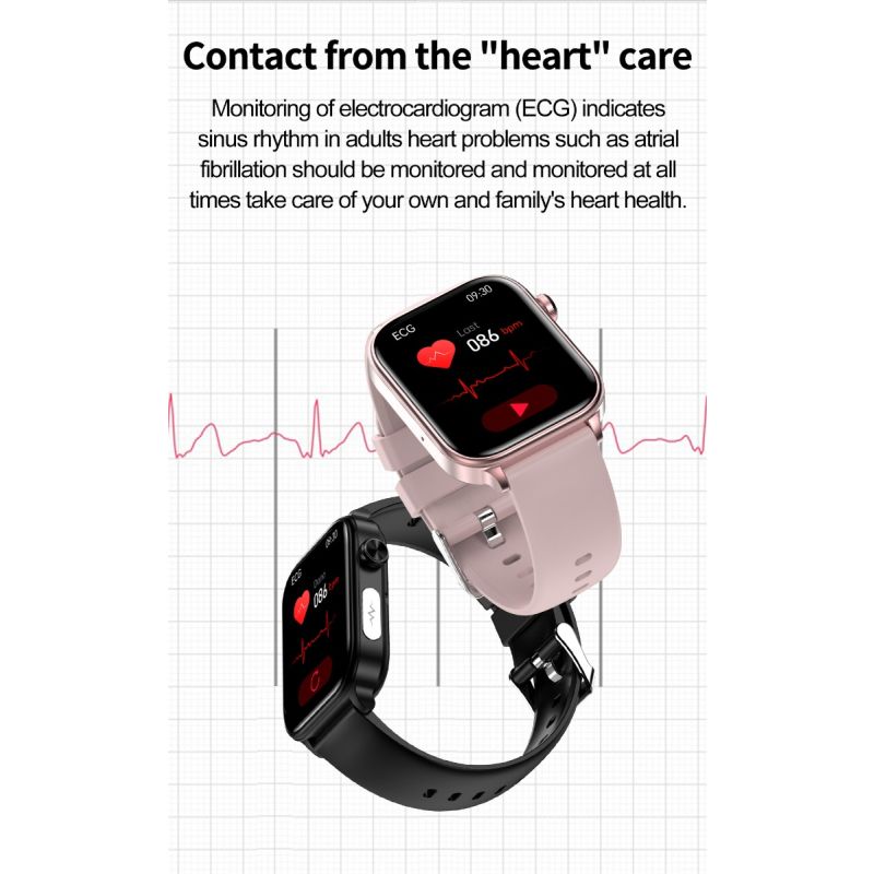 ET570 Smartwatch Salud Digital: Glucosa Sangre No Invasiva, ECG, Frecuencia Cardíaca, Monitor Presión Arterial 1.96