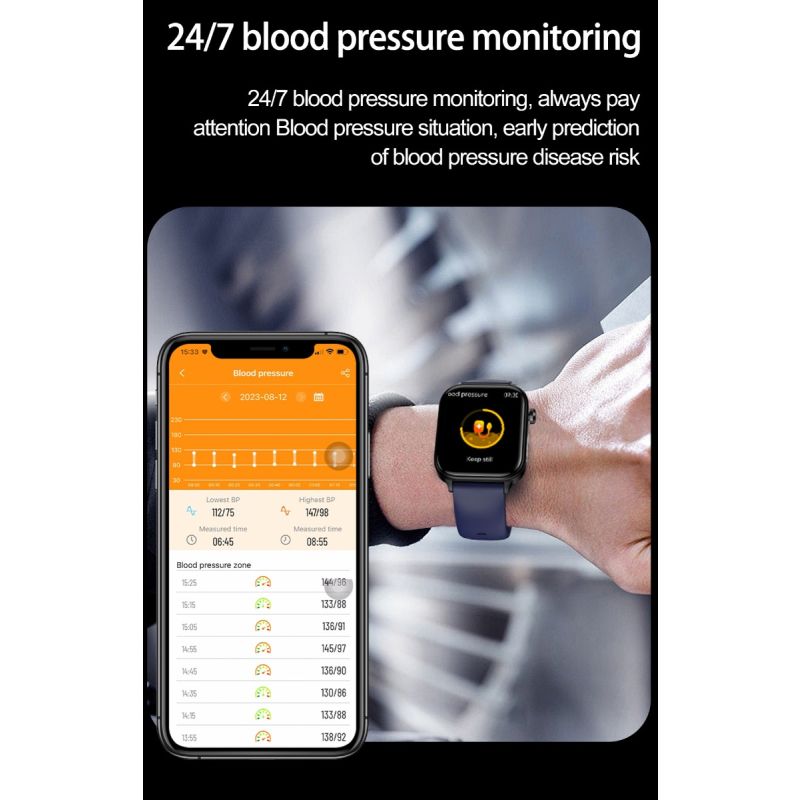 ET570 Smartwatch Salud Digital: Glucosa Sangre No Invasiva, ECG, Frecuencia Cardíaca, Monitor Presión Arterial 1.96