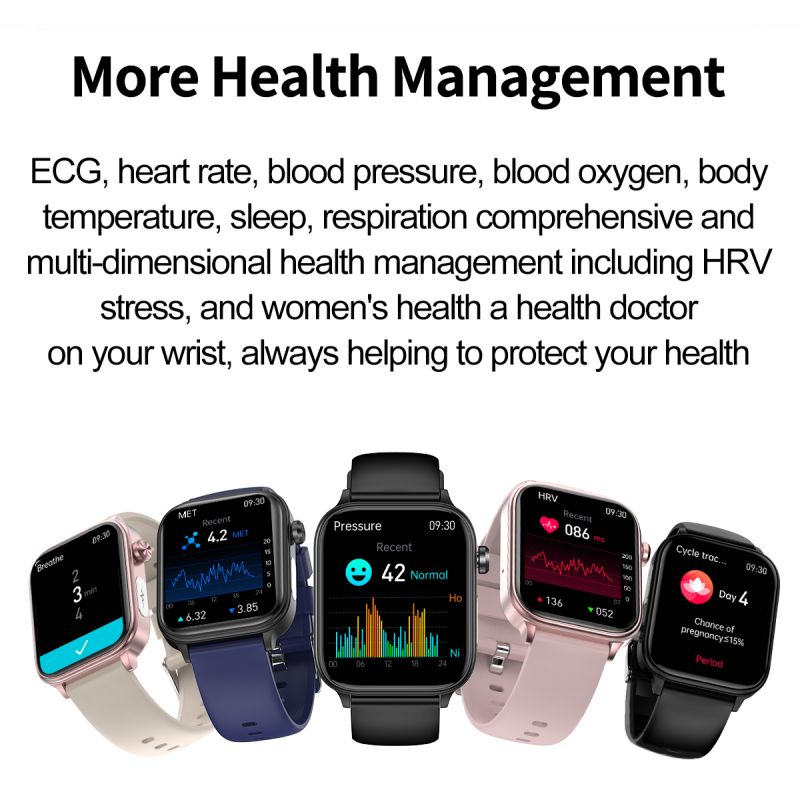 ET570 Smartwatch Salud Digital: Glucosa Sangre No Invasiva, ECG, Frecuencia Cardíaca, Monitor Presión Arterial 1.96