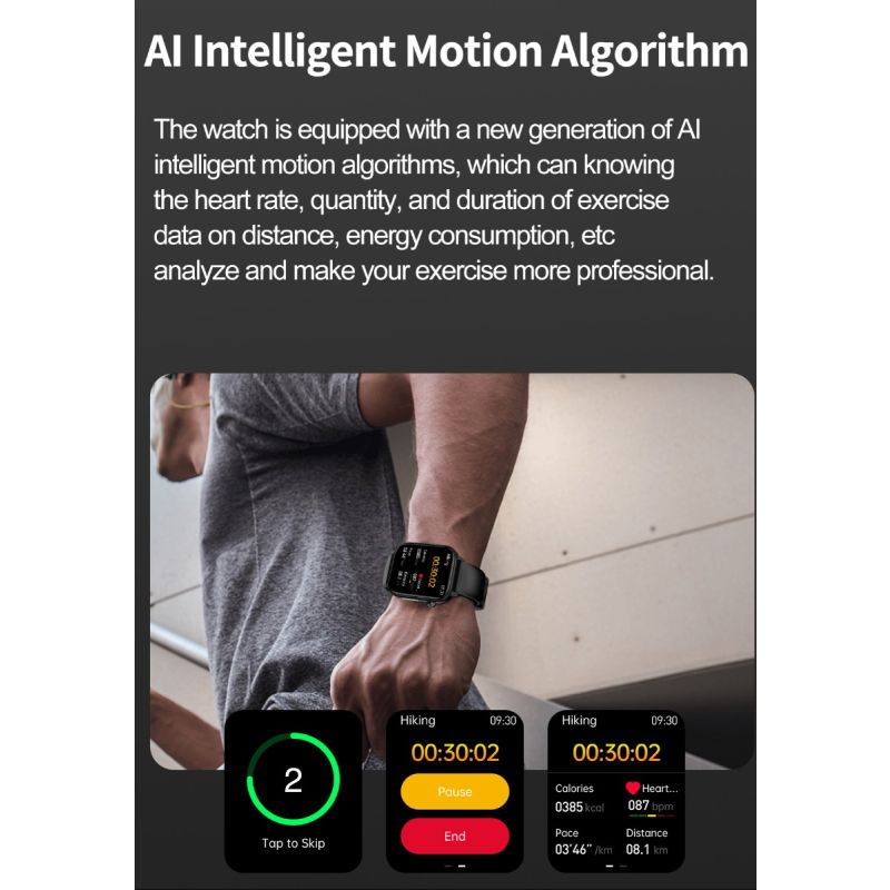 ET570 Smartwatch Salud Digital: Glucosa Sangre No Invasiva, ECG, Frecuencia Cardíaca, Monitor Presión Arterial 1.96