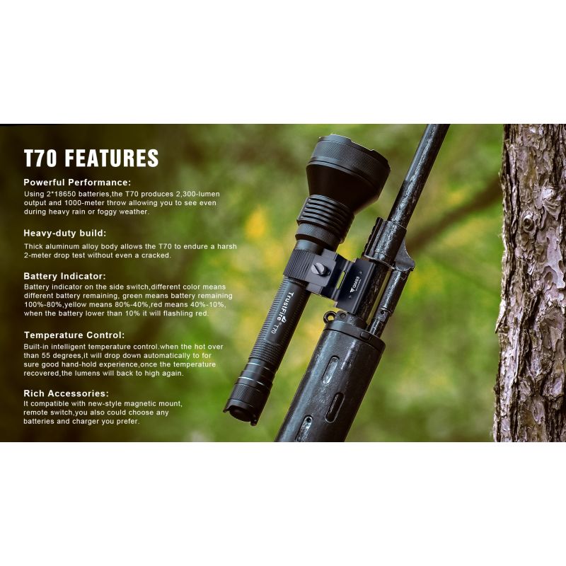 Linterna LED Recargable Trustfire T70 Kit 2300 lúmenes XHP35 HI para Caza Aventura al Aire Libre Haz 1000 Metros