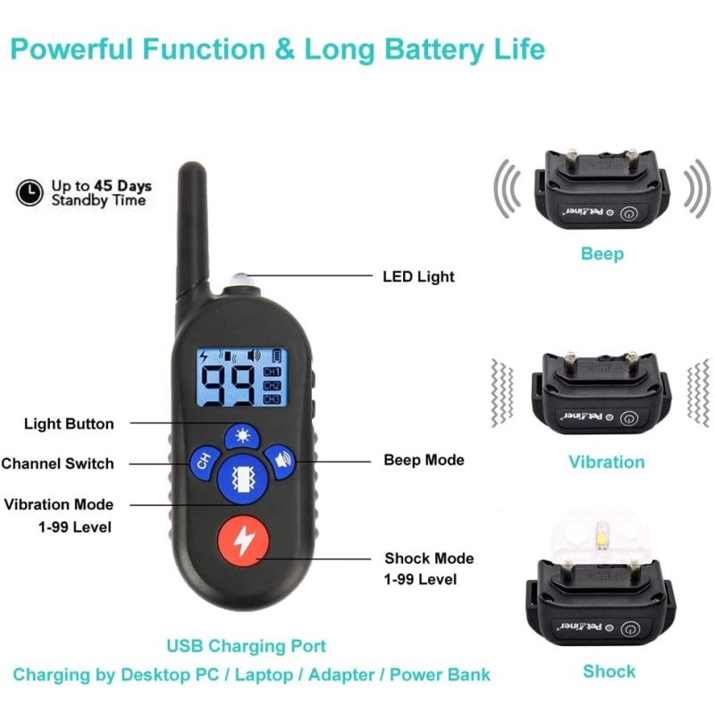 Collar de Entrenamiento Eléctrico para Perros Inalámbrico y Recargable con 3 Modos para Mascotas Pequeñas Grandes