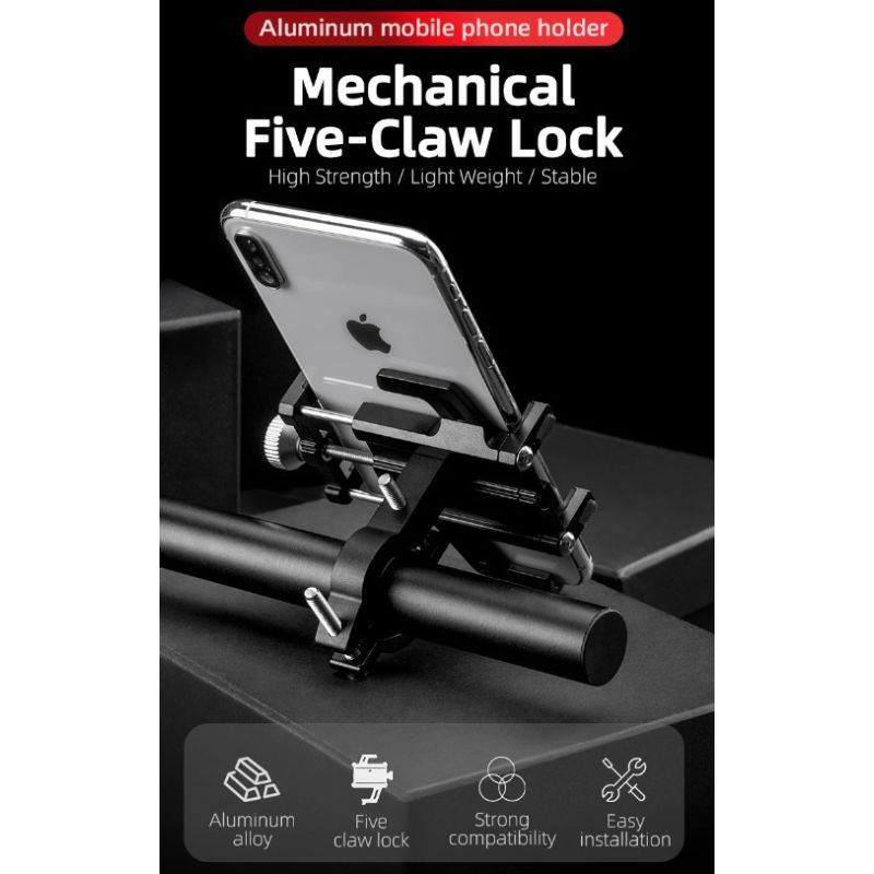 Soporte para smartphone ROCKBROS versátil y ajustable para motocicleta con aleación de aluminio CNC cinco garras